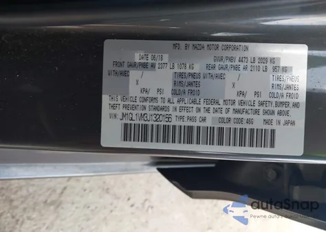 2018 Mazda Mazda6 Touring из США, поврежденный, VIN JM1GL1VM3J1320156